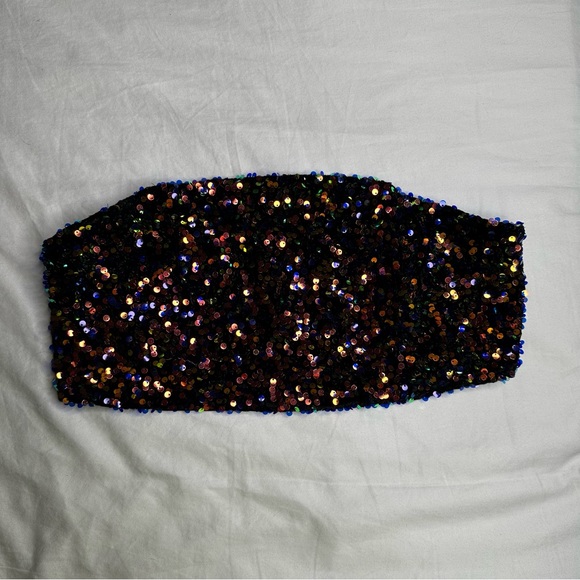 Sequin Bandeau Crop Top with back Zipper - Picture 2 of 5